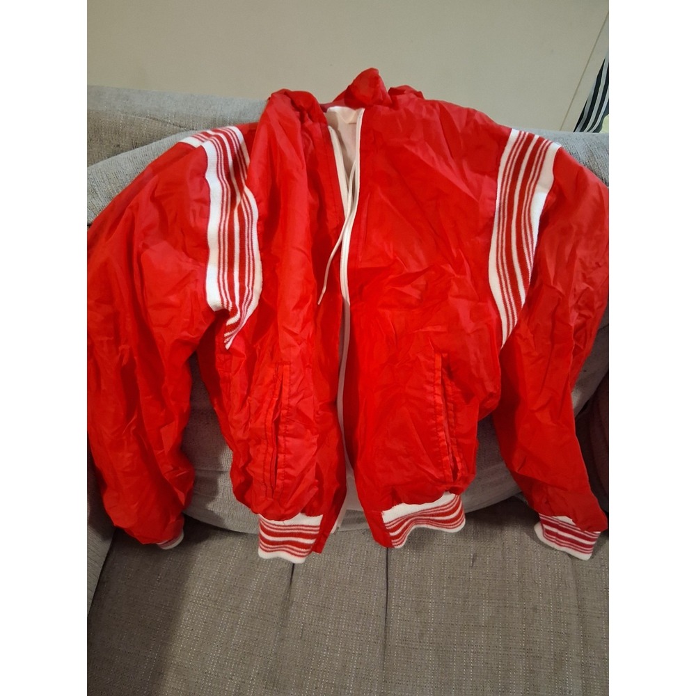 Vintage 70s 80s Kids Windbreaker Jacket Red White Stripe‎ M
